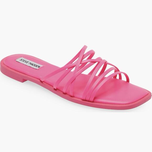 Steve Madden Fuchsia shot Pink “Adverse”Strappy Sandals Flat Slide Shoes 7.5 - Picture 1 of 6
